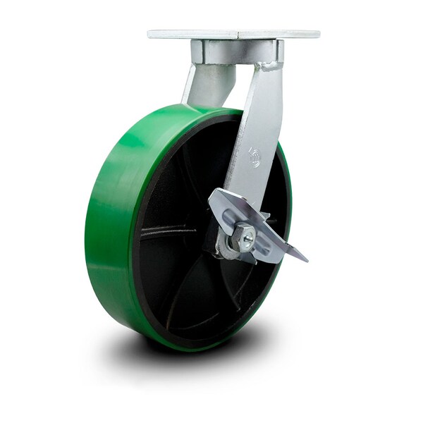 12 Inch Heavy Duty Green Poly on Cast Iron Caster with Brake and Swivel Lock SCC